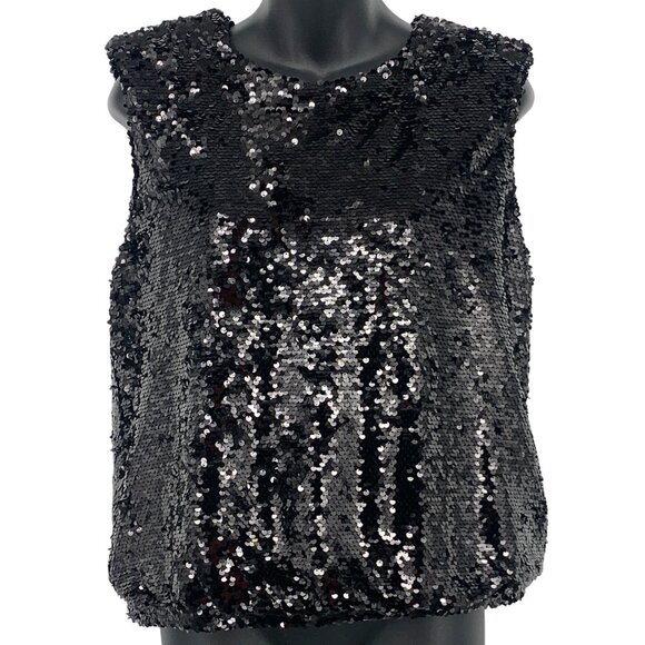 Marc New York Andrew Marc Small S Black Sequin Sleeveless Tank Top Blouse New - Picture 1 of 8